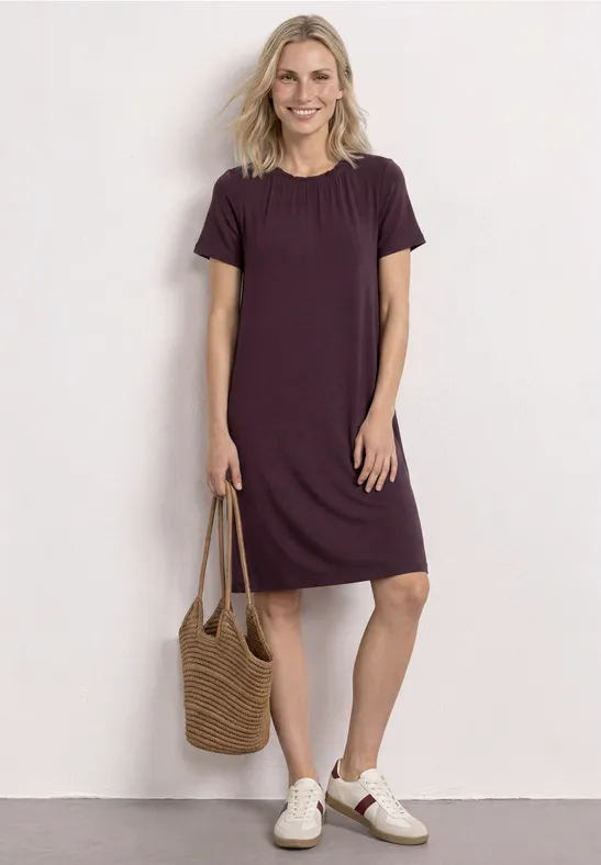 Knielanges Jerseykleid mit Rundhals female Rot