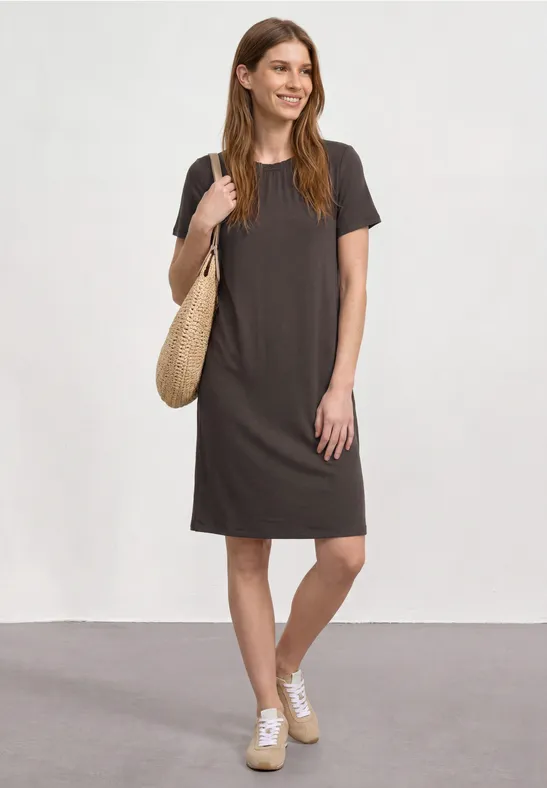 Knielanges Jerseykleid mit Rundhals female Braun