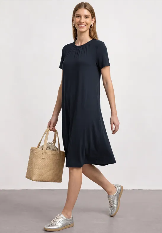Knielanges Jerseykleid mit Rundhals female Blau