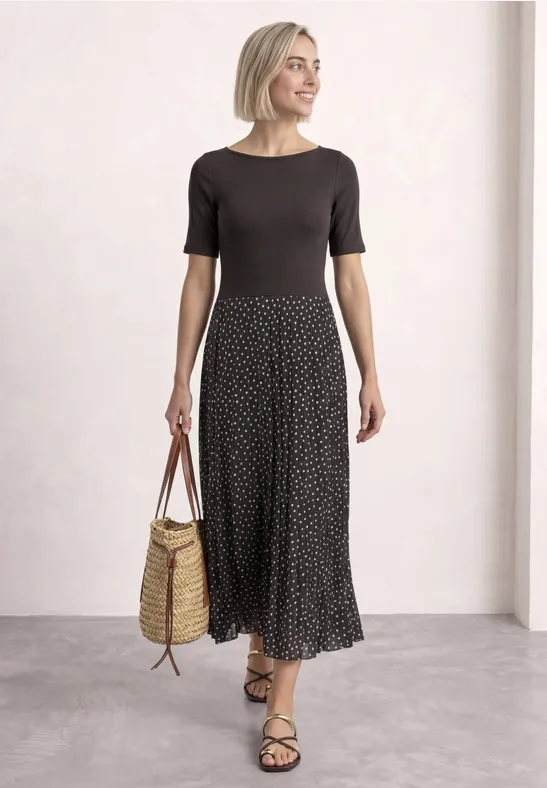 Midikleid mit Plisséerock und Print