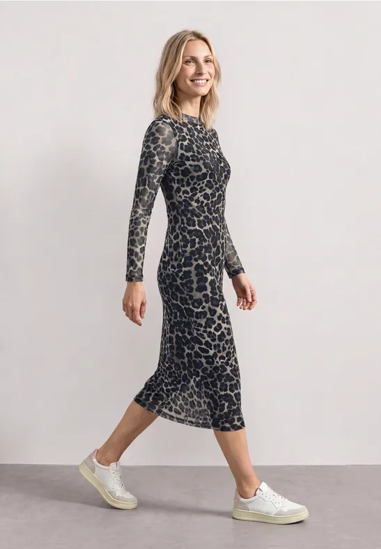 Midikleid mit Boat Neck und Leo-Print