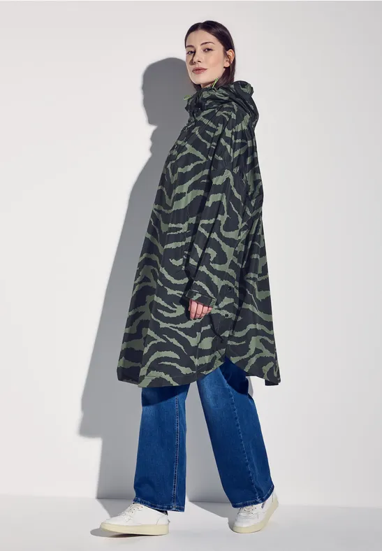 Street One Frauen Kapuzen-Poncho mit Print in Schwarz, Gr: One size