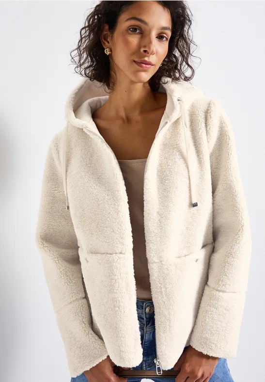 Street One Frauen Teddy Jacke mit Kapuze in Beige, Gr: 44