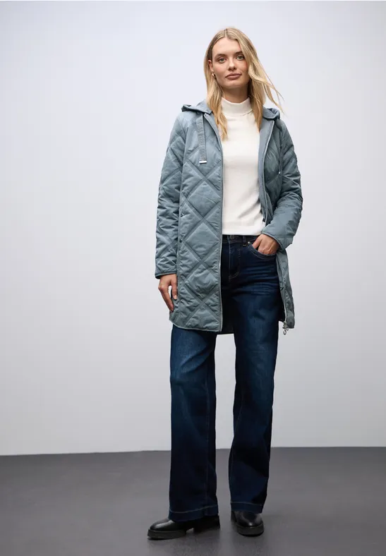 Thumbnail - Street One Frauen Steppmantel mit Kapuze in Blau, Gr: 42