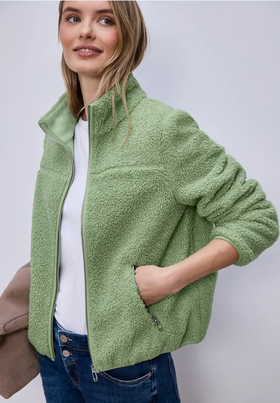 Street One Frauen Kuschelige Teddy-Jacke in Grün, Gr: 44