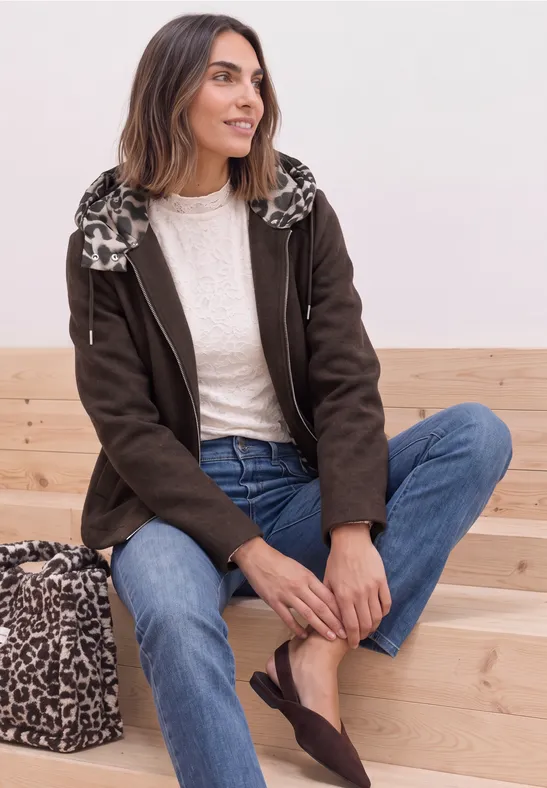 Jacke mit Wollanteil und abnehmbarer Kapuze