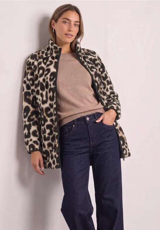Lange Teddy-Jacke mit Stehkragen