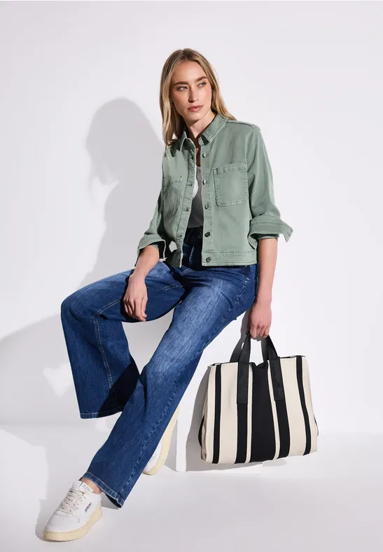 Street One Frauen Jeansjacke mit Brusttaschen in Grau, Gr: 46