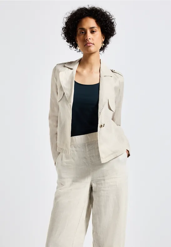 Thumbnail - Street One Frauen Kurzer Trenchcoat aus Leinen in Beige, Gr: 42