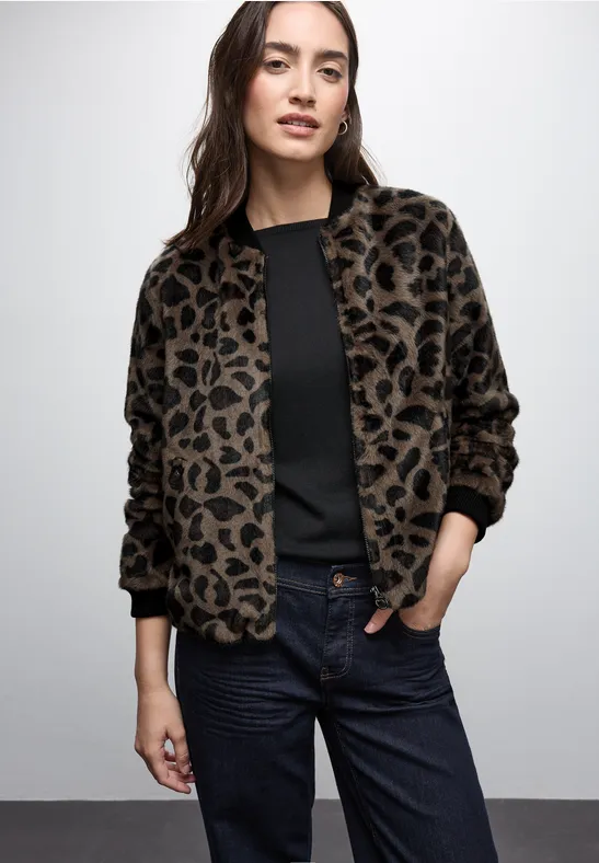 STREET ONE Blouson met leo-print, nepbont met tunnelkoord aan de zoom