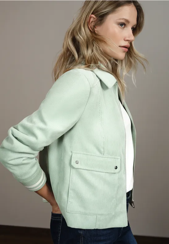 Street One Frauen Kurze Cordjacke in Grün, Gr: 46