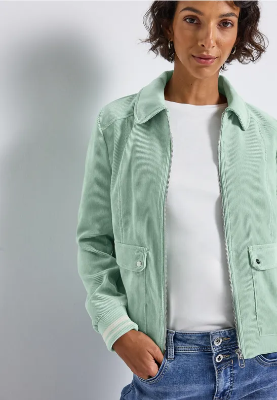 Street One Frauen Kurze Cordjacke in Grün, Gr: 46
