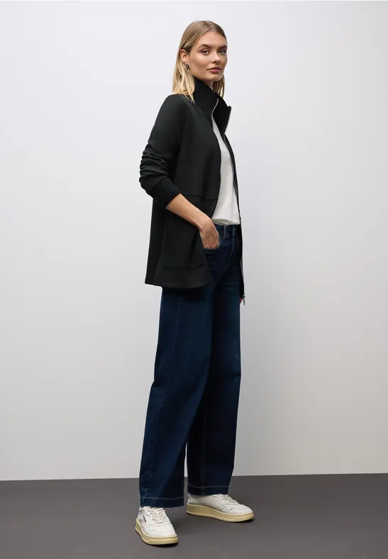 Thumbnail - Street One Frauen Sweatjacke mit Strickdetails in Schwarz, Gr: 38