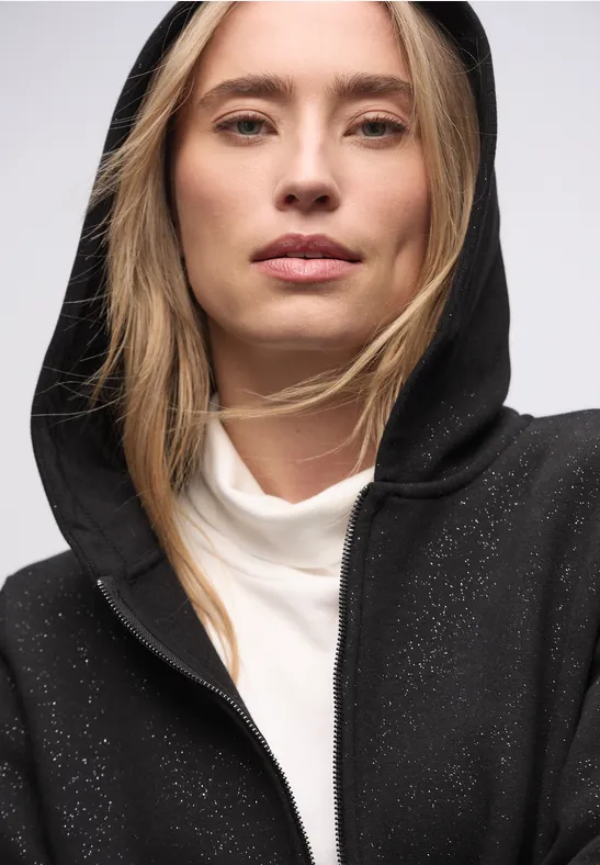 Thumbnail - Street One Frauen Glitzernde Sweatjacke in Schwarz, Gr: 40