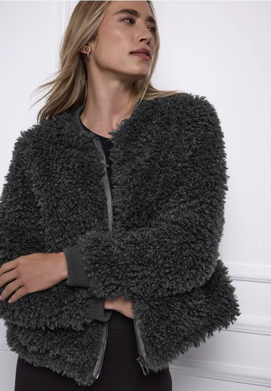 Street One Frauen Fake Fur Blouson in Grau, Gr: 40