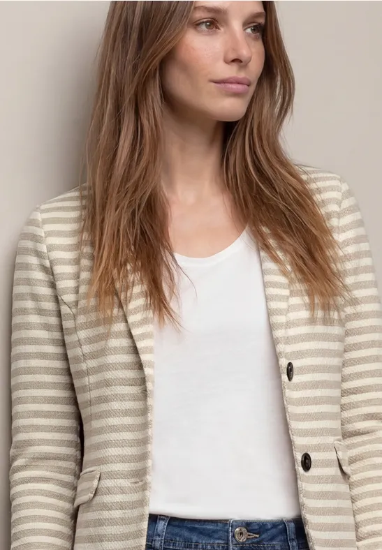 Street One Frauen Basic Blazer mit Knöpfen und Streifen in Beige, Gr: 38