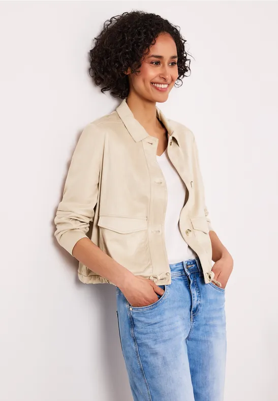 Street One Frauen Jacke aus Velours mit Knopfleiste in Beige, Gr: 44