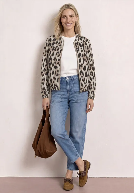 Street One Frauen Blouson mit Zipper und Print in Beige, Gr: 36