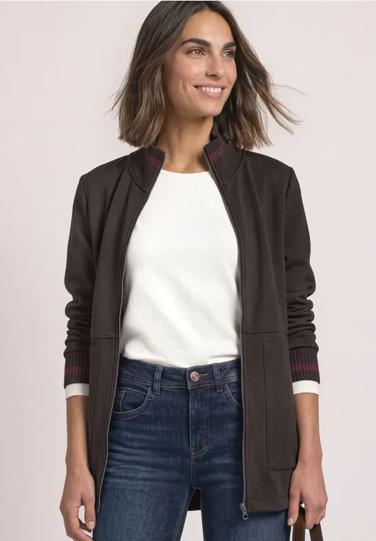 Sweatjacke mit Stehkragen und Strickdetails