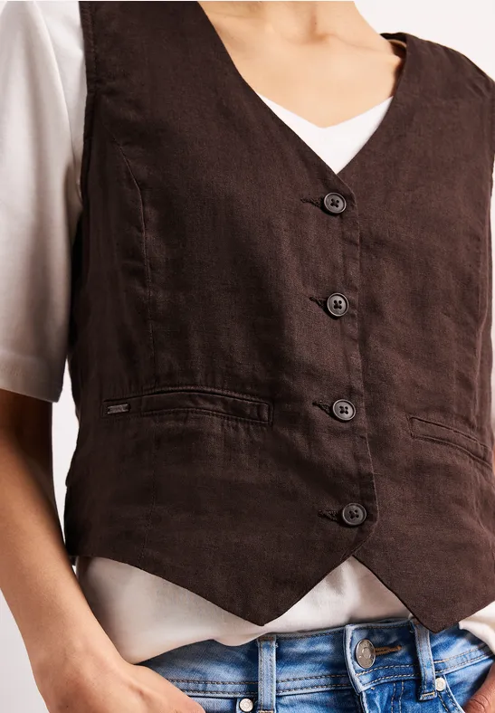 Gilet en lin à col V et boutons