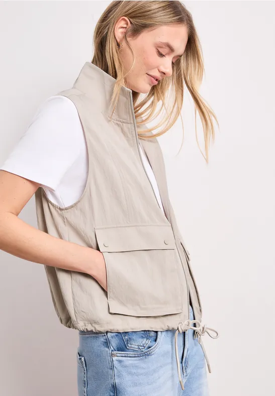 Street One Frauen Weste mit Zipper und Tunnelzug in Beige, Gr: 34