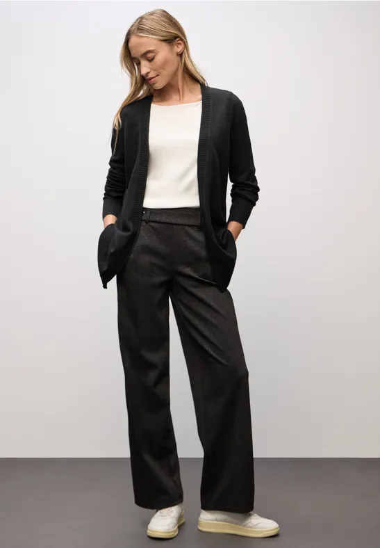 Street One Frauen Cosy Cardigan mit Rollkante in Schwarz, Gr: 38