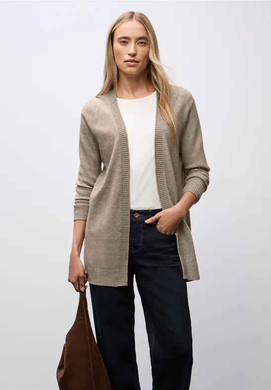 Street One Frauen Cosy Cardigan mit Rollkante in Beige, Gr: 36