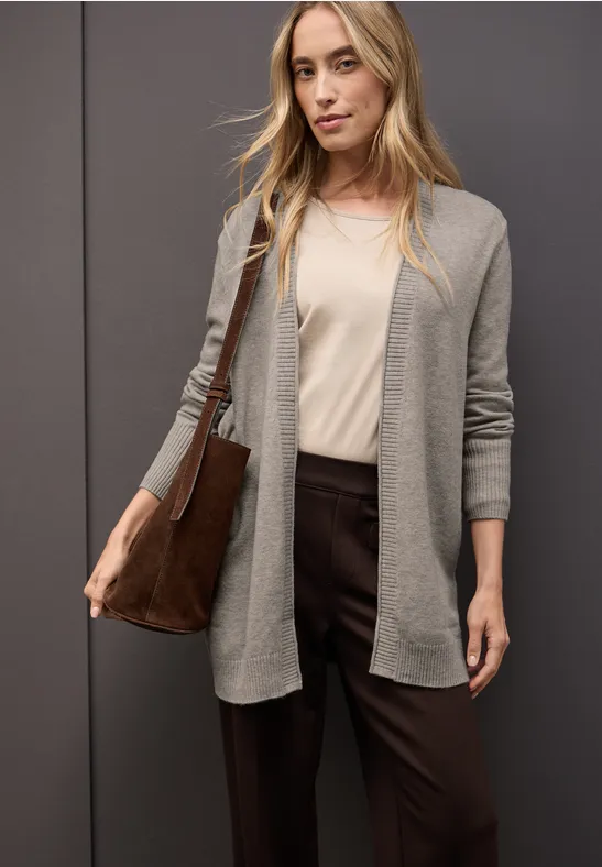 Street One Frauen Cosy Cardigan mit Rollkante in Beige, Gr: 38