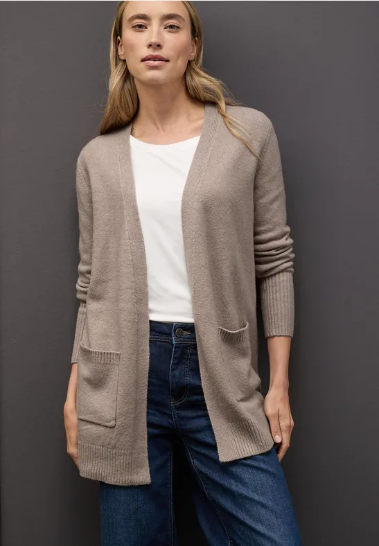Street One Frauen Offener Cardigan in Beige, Gr: 44