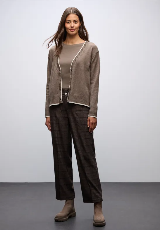 Street One Frauen Cardigan mit Kontrastdetails in Braun, Gr: 46