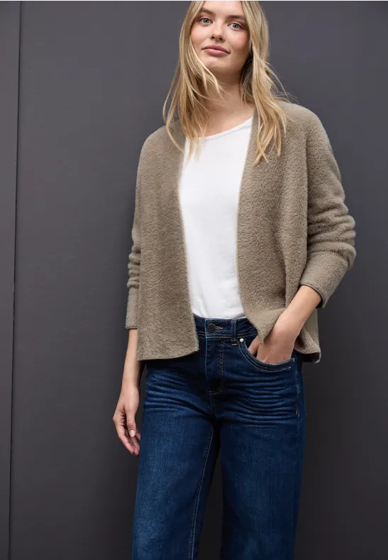 Thumbnail - Street One Frauen Offener Federgarn-Cardigan in Beige, Gr: 42