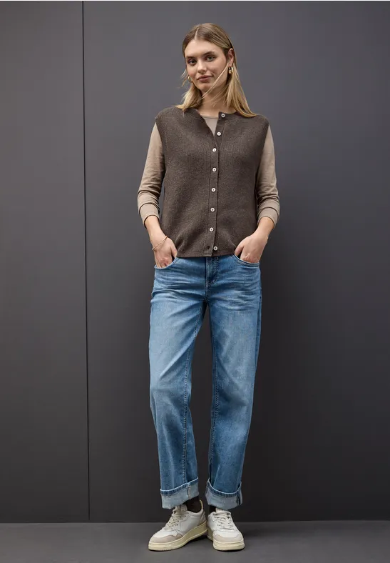 Thumbnail - Street One Frauen Ärmelloser Cosy Cardigan in Braun, Gr: 34