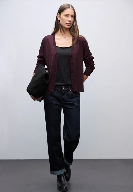 Street One Frauen Strickjacke mit V-Ausschnitt in Rot, Gr: 36