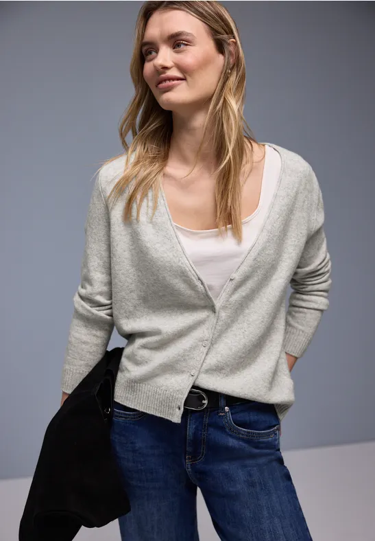 Street One Frauen Kuscheliger V-Neck Cardigan in Grau, Gr: 46