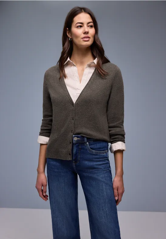 Street One Frauen Kuscheliger V-Neck Cardigan in Braun, Gr: 36