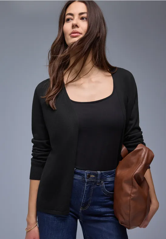 Street One Frauen Cardigan in Unifarbe in Schwarz, Gr: 36
