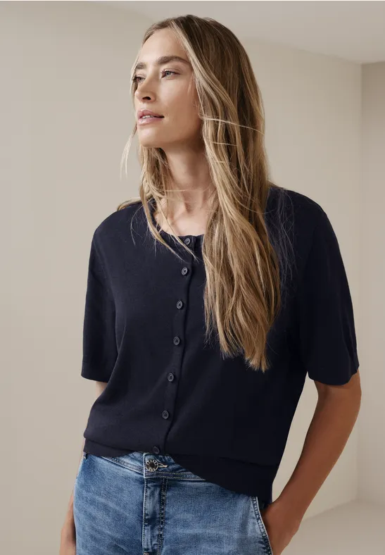 Street One Frauen Kurzarm Cardigan mit Rundhals in Blau, Gr: 36