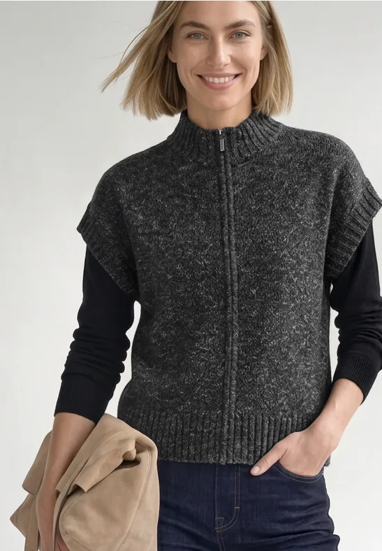 Dropped Shoulder Cardigan mit Turtle Neck und Zipper