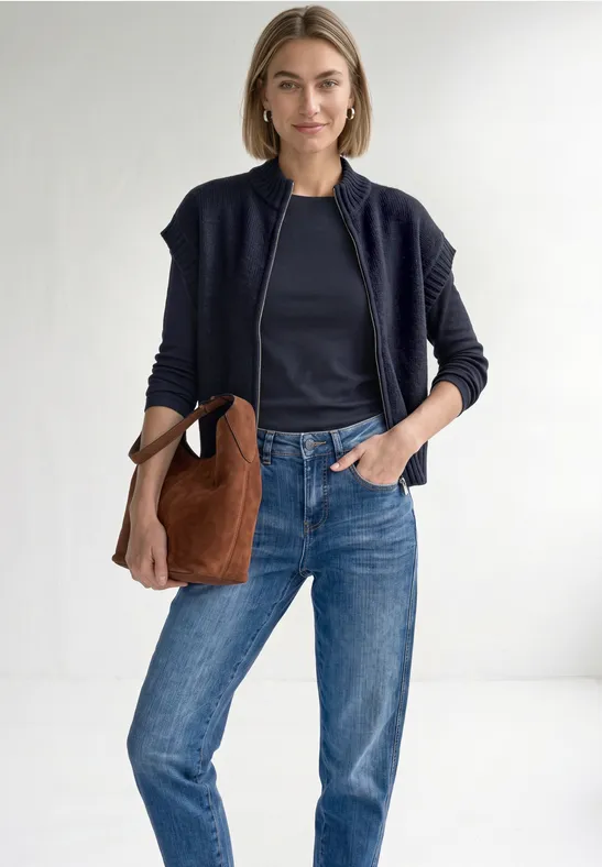 Dropped Shoulder Cardigan mit Turtle Neck und Zipper