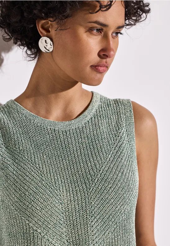 Thumbnail - Street One Frauen Schimmerndes Stricktop in Grün, Gr: 34