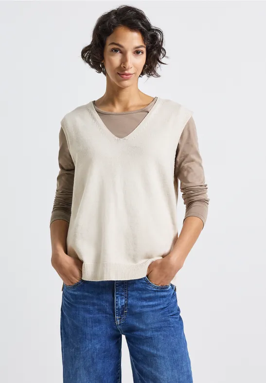 Thumbnail - Street One Frauen Ärmelloser V-Neck Pullover in Beige, Gr: 42