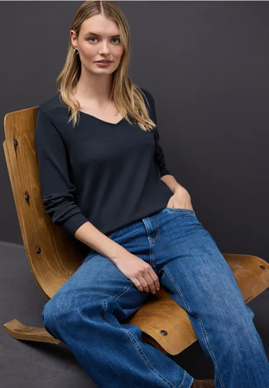 Thumbnail - Street One Frauen V-Neck Pullover in Blau, Gr: 40