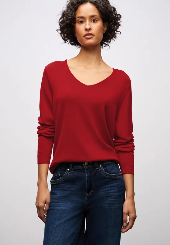 Thumbnail - Street One Frauen V-Neck Pullover in Rot, Gr: 46