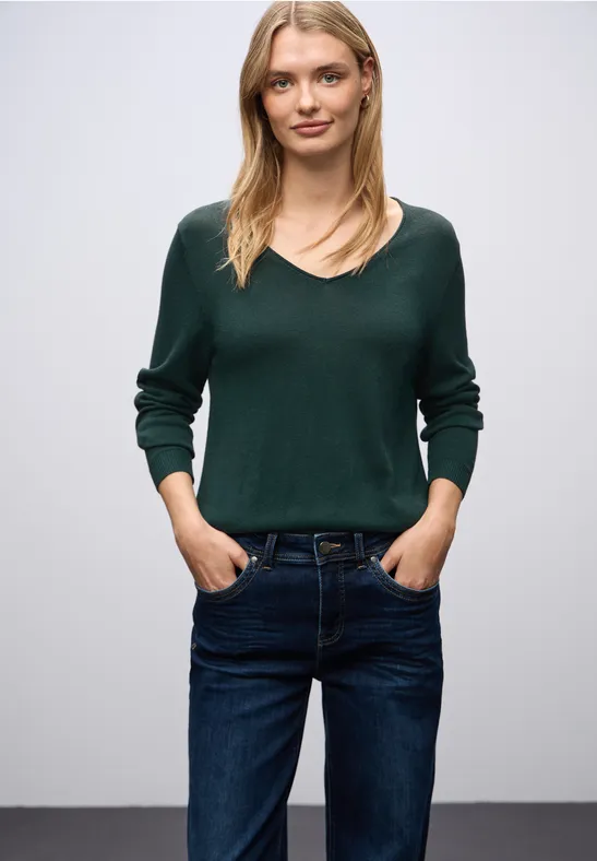 Street One Frauen V-Neck Pullover in Grün, Gr: 38