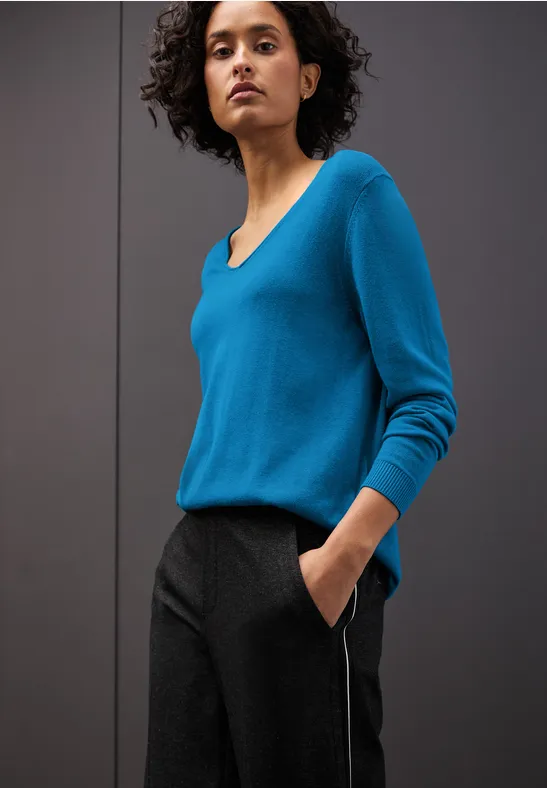 Thumbnail - Street One Frauen V-Neck Pullover in Blau, Gr: 46