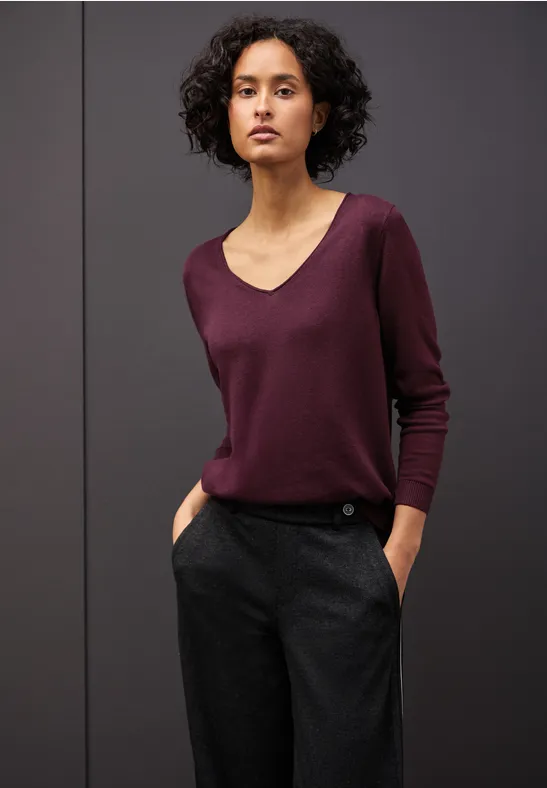 Street One Frauen V-Neck Pullover in Rot, Gr: 36