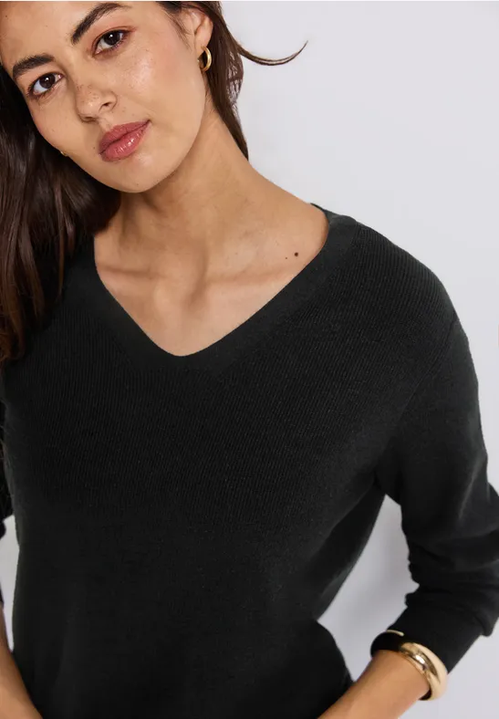 Thumbnail - Street One Frauen Basic V-Neck Pullover in Schwarz, Gr: 44