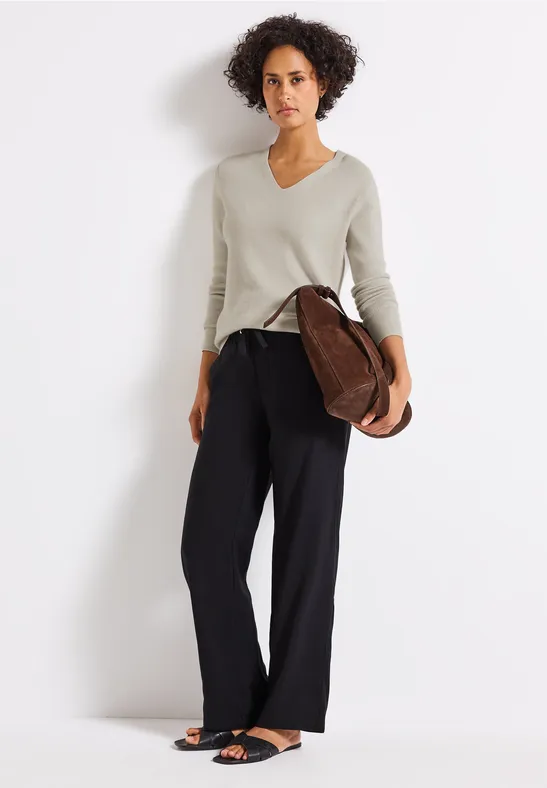 Thumbnail - Street One Frauen Basic V-Neck Pullover in Beige, Gr: 46