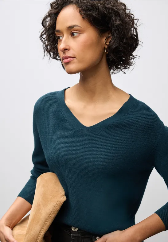 Thumbnail - Street One Frauen Basic V-Neck Pullover in Türkis, Gr: 40