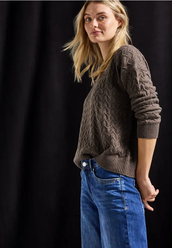 Street One Frauen Kuscheliger Strukturpullover in Braun, Gr: 40